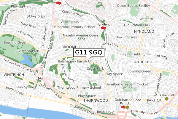 G11 9GQ map - small scale - OS Open Zoomstack (Ordnance Survey)