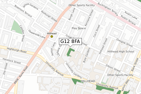 G12 8FA map - large scale - OS Open Zoomstack (Ordnance Survey)