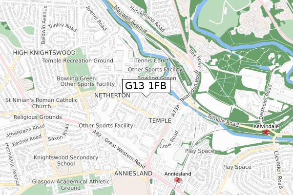 G13 1FB map - small scale - OS Open Zoomstack (Ordnance Survey)
