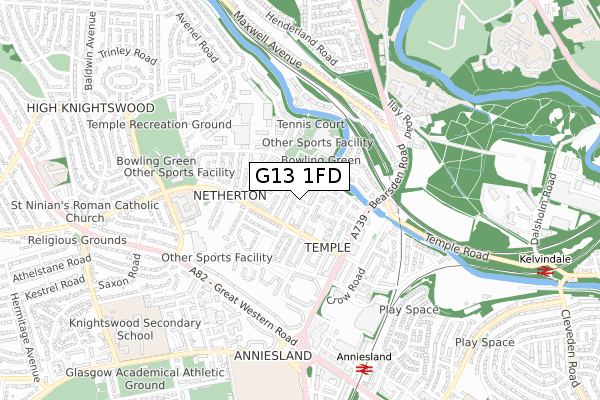 G13 1FD map - small scale - OS Open Zoomstack (Ordnance Survey)
