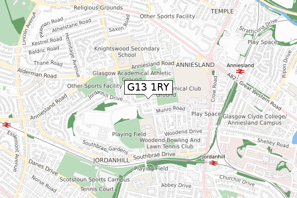 G13 1RY map - small scale - OS Open Zoomstack (Ordnance Survey)