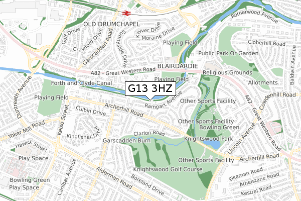 G13 3HZ map - small scale - OS Open Zoomstack (Ordnance Survey)