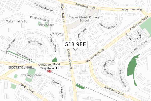 G13 9EE map - large scale - OS Open Zoomstack (Ordnance Survey)