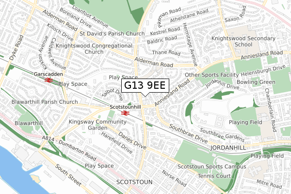 G13 9EE map - small scale - OS Open Zoomstack (Ordnance Survey)