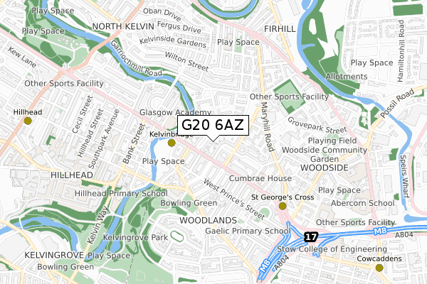 G20 6AZ map - small scale - OS Open Zoomstack (Ordnance Survey)