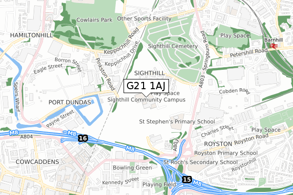 G21 1AJ map - small scale - OS Open Zoomstack (Ordnance Survey)