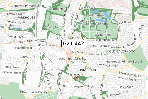 G21 4AZ map - small scale - OS Open Zoomstack (Ordnance Survey)