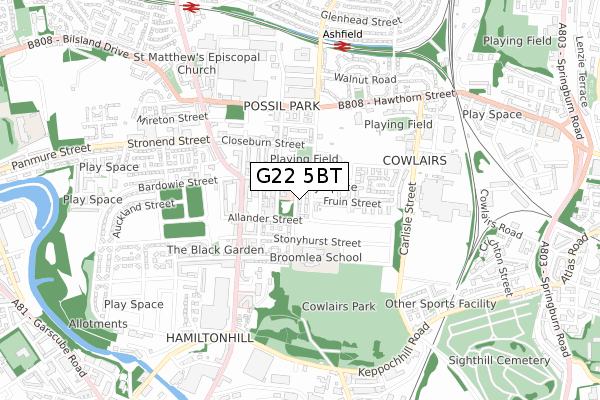G22 5BT map - small scale - OS Open Zoomstack (Ordnance Survey)