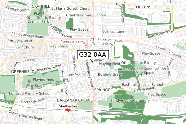 G32 0AA map - small scale - OS Open Zoomstack (Ordnance Survey)