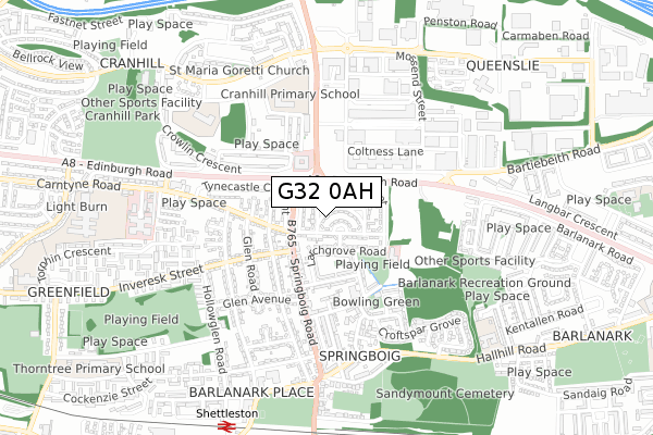 G32 0AH map - small scale - OS Open Zoomstack (Ordnance Survey)