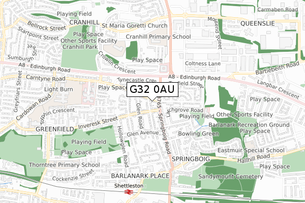 G32 0AU map - small scale - OS Open Zoomstack (Ordnance Survey)