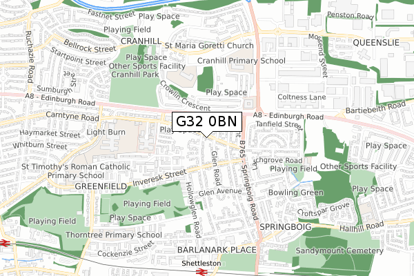 G32 0BN map - small scale - OS Open Zoomstack (Ordnance Survey)