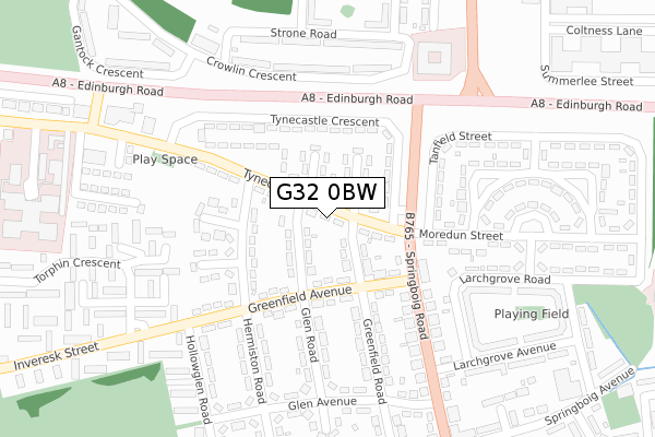 G32 0BW map - large scale - OS Open Zoomstack (Ordnance Survey)