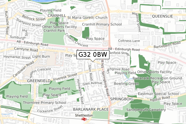 G32 0BW map - small scale - OS Open Zoomstack (Ordnance Survey)
