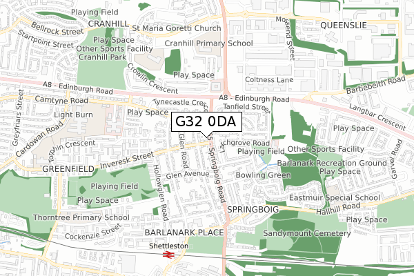 G32 0DA map - small scale - OS Open Zoomstack (Ordnance Survey)