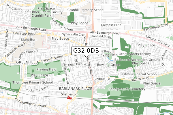 G32 0DB map - small scale - OS Open Zoomstack (Ordnance Survey)