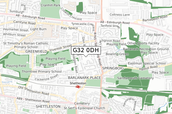 G32 0DH map - small scale - OS Open Zoomstack (Ordnance Survey)