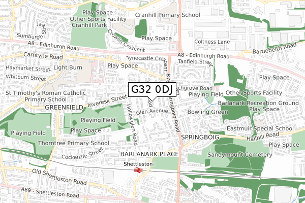 G32 0DJ map - small scale - OS Open Zoomstack (Ordnance Survey)