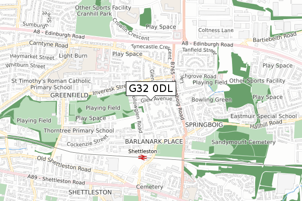 G32 0DL map - small scale - OS Open Zoomstack (Ordnance Survey)