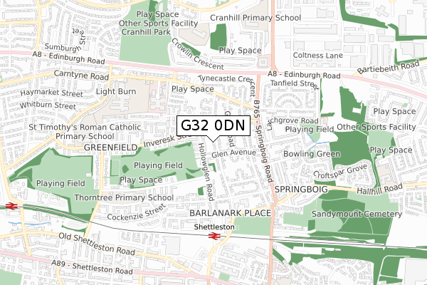 G32 0DN map - small scale - OS Open Zoomstack (Ordnance Survey)