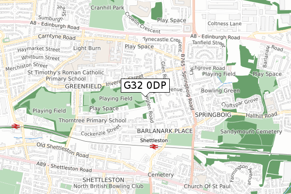 G32 0DP map - small scale - OS Open Zoomstack (Ordnance Survey)