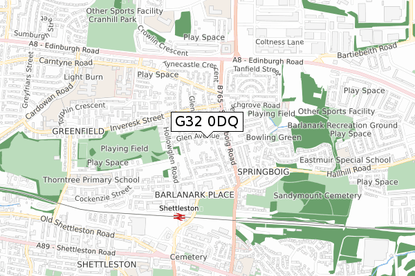 G32 0DQ map - small scale - OS Open Zoomstack (Ordnance Survey)