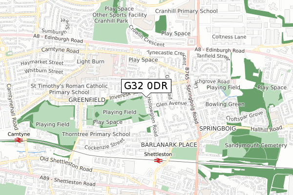 G32 0DR map - small scale - OS Open Zoomstack (Ordnance Survey)