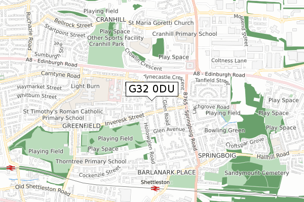 G32 0DU map - small scale - OS Open Zoomstack (Ordnance Survey)