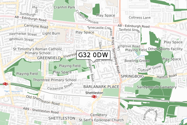 G32 0DW map - small scale - OS Open Zoomstack (Ordnance Survey)