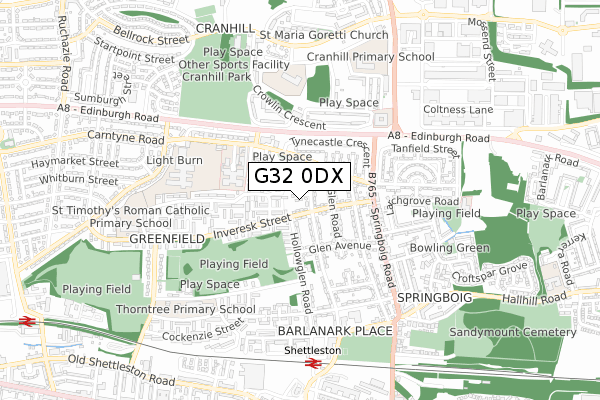 G32 0DX map - small scale - OS Open Zoomstack (Ordnance Survey)