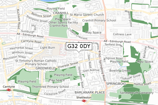G32 0DY map - small scale - OS Open Zoomstack (Ordnance Survey)