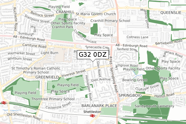 G32 0DZ map - small scale - OS Open Zoomstack (Ordnance Survey)