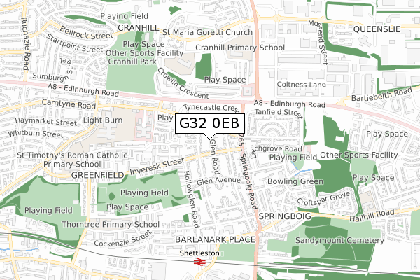 G32 0EB map - small scale - OS Open Zoomstack (Ordnance Survey)