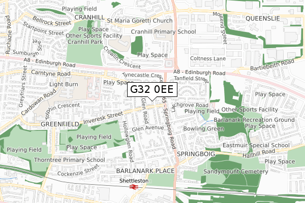 G32 0EE map - small scale - OS Open Zoomstack (Ordnance Survey)