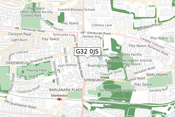 G32 0JS map - small scale - OS Open Zoomstack (Ordnance Survey)
