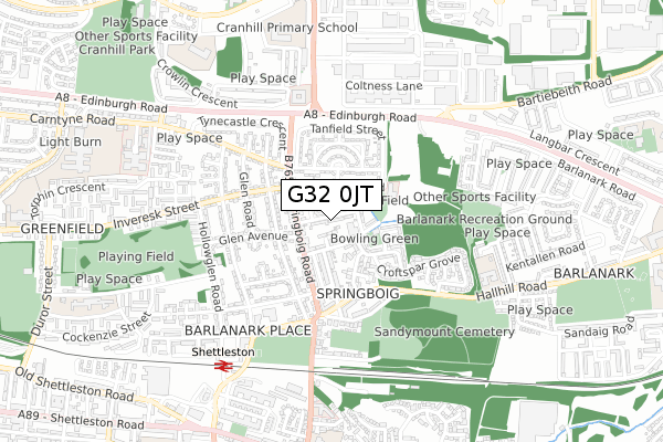 G32 0JT map - small scale - OS Open Zoomstack (Ordnance Survey)