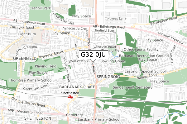 G32 0JU map - small scale - OS Open Zoomstack (Ordnance Survey)