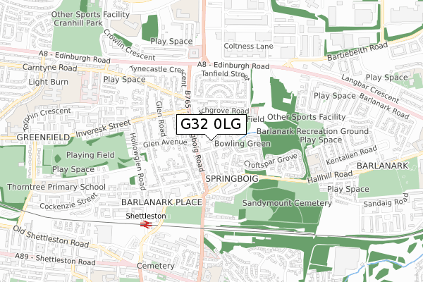 G32 0LG map - small scale - OS Open Zoomstack (Ordnance Survey)