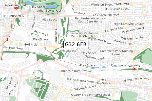 G32 6FR map - small scale - OS Open Zoomstack (Ordnance Survey)