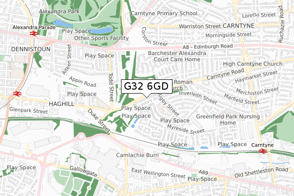 G32 6GD map - small scale - OS Open Zoomstack (Ordnance Survey)