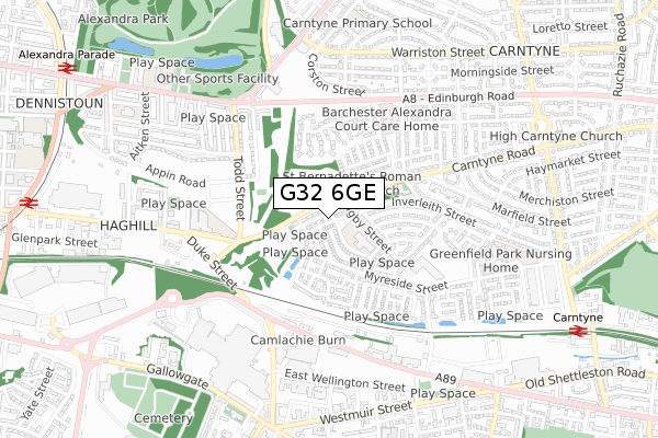 G32 6GE map - small scale - OS Open Zoomstack (Ordnance Survey)