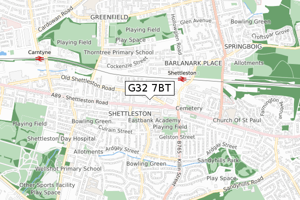 G32 7BT map - small scale - OS Open Zoomstack (Ordnance Survey)
