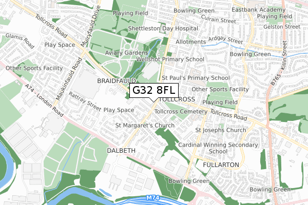 G32 8FL map - small scale - OS Open Zoomstack (Ordnance Survey)