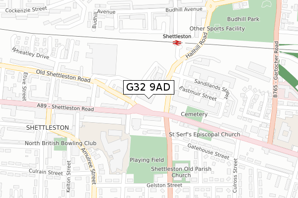 G32 9AD map - large scale - OS Open Zoomstack (Ordnance Survey)