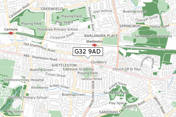 G32 9AD map - small scale - OS Open Zoomstack (Ordnance Survey)