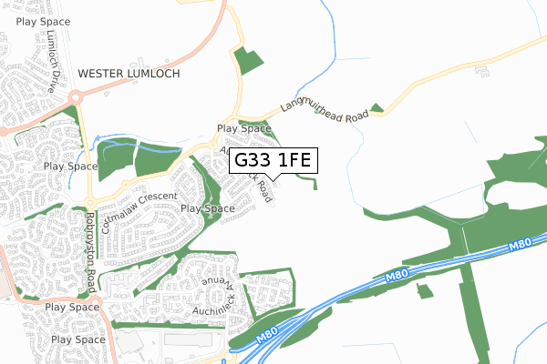 G33 1FE map - small scale - OS Open Zoomstack (Ordnance Survey)