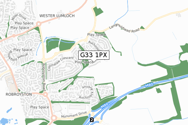 G33 1PX map - small scale - OS Open Zoomstack (Ordnance Survey)