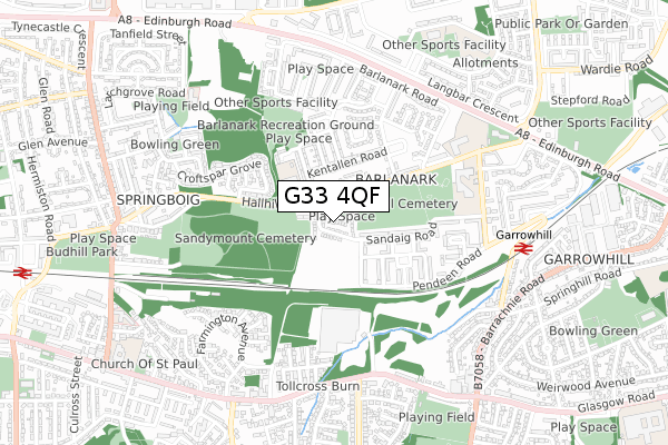 G33 4QF map - small scale - OS Open Zoomstack (Ordnance Survey)