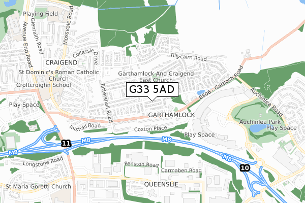 G33 5AD map - small scale - OS Open Zoomstack (Ordnance Survey)