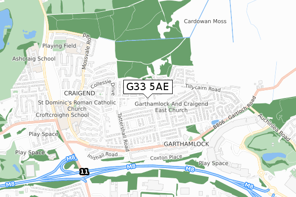 G33 5AE map - small scale - OS Open Zoomstack (Ordnance Survey)